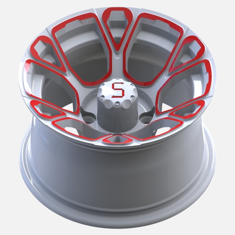 Golf Cart 12 Inches Red/White Wheels Electrophoretic Coating with S Center Cap