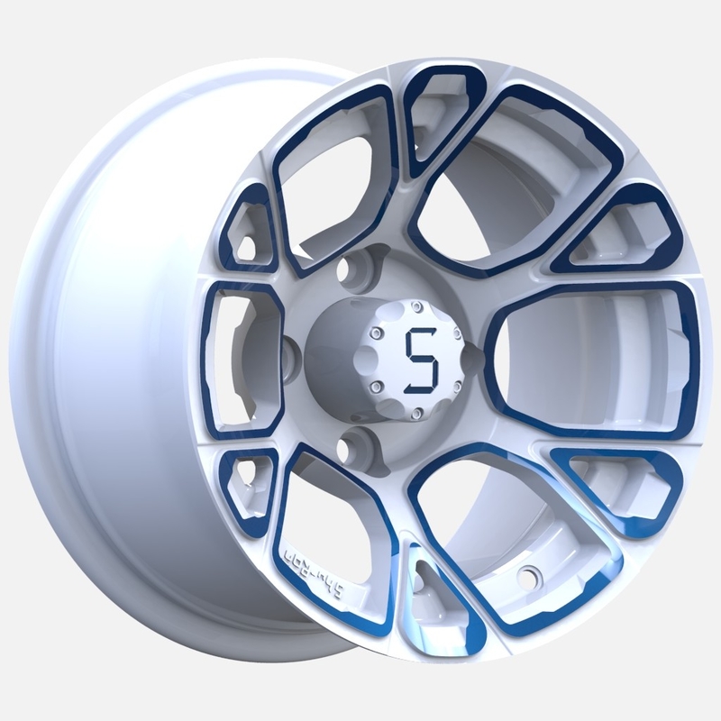 12 Inches Golf Cart Blue/White Aluminum Wheels PCD 4/101.6 Offset -25