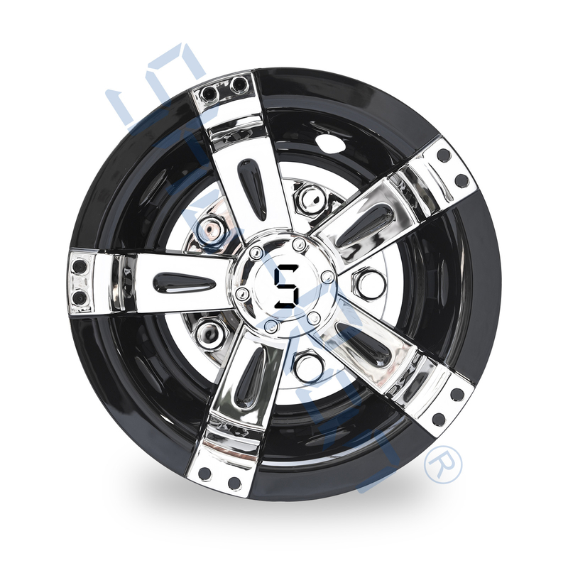 Universal 10 Inch Golf Cart Black & Chrome Wheel Covers Hub Caps with S Logo - Set of 4