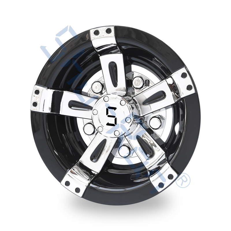 Golf Cart Universal 8/10 Inches ABS Plastic Wheel Covers - Black&Chrome with S Logo(Set of 4)