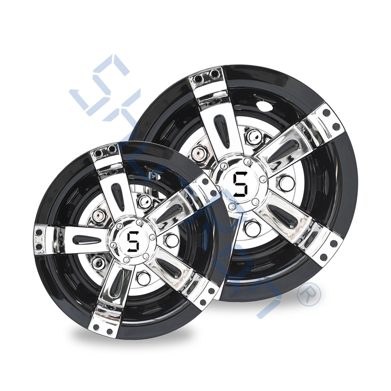 Golf Cart Universal 8/10 Inches ABS Plastic Wheel Covers - Black&Chrome with S Logo(Set of 4)