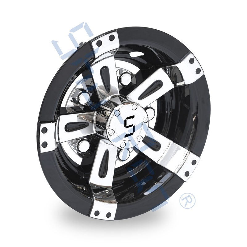Golf Cart Universal 8/10 Inches ABS Plastic Wheel Covers - Black&Chrome with S Logo(Set of 4)
