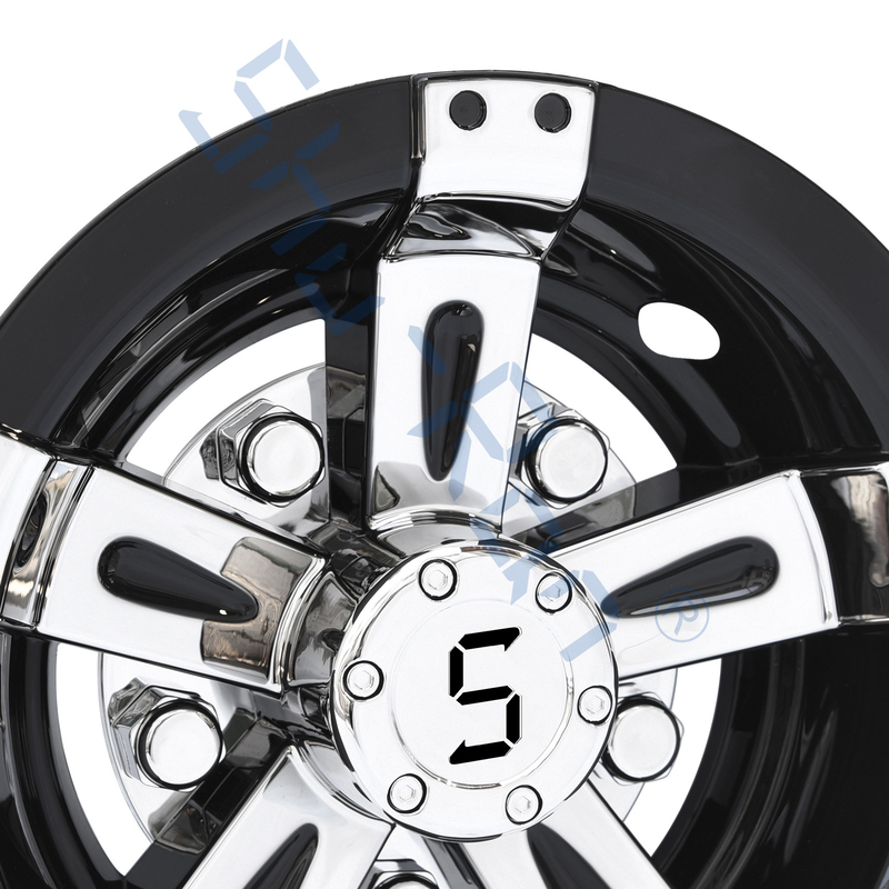 Golf Cart Universal 8/10 Inches ABS Plastic Wheel Covers - Black&Chrome with S Logo(Set of 4)