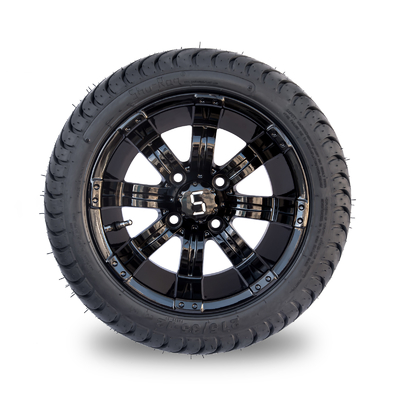 Glossy Black 12 Tempest Golf Cart Wheels 215/35-12 Street Tires Combo