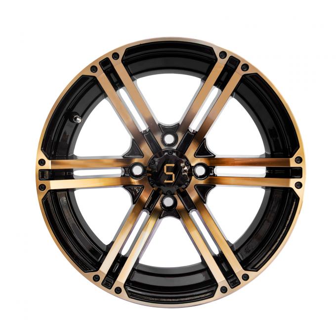12x7 / 14x7 Golf Cart Wheels Gold / Gloss Black 4 / 101.6 PCD 25 ET